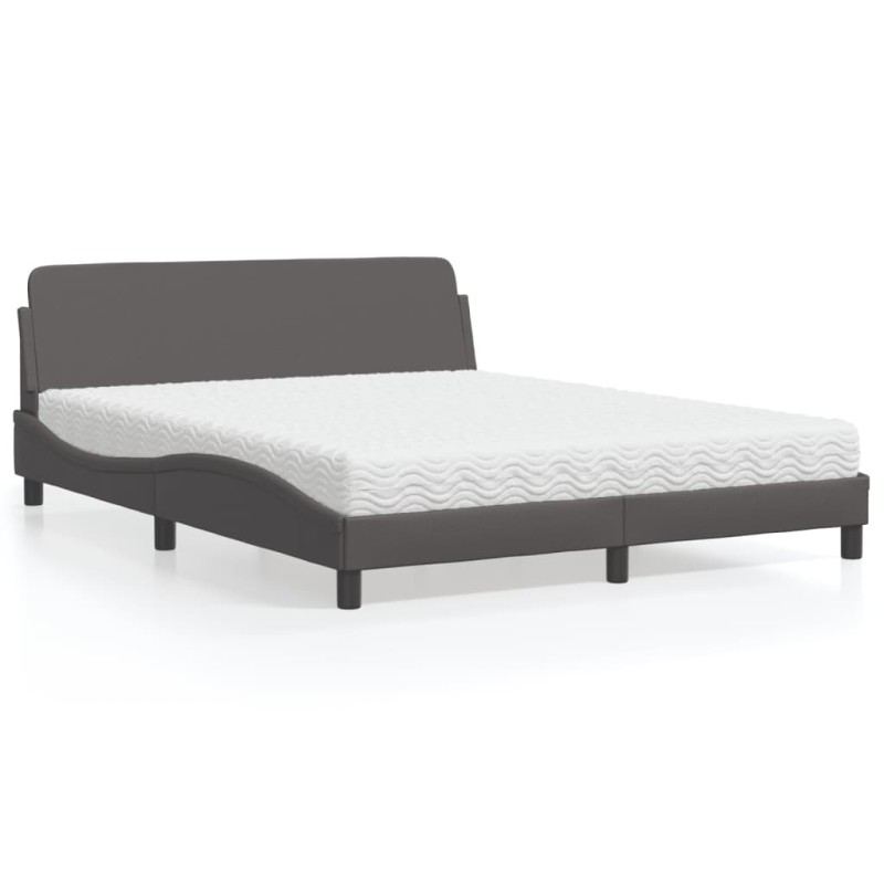 vidaXL Bett mit Matratze Grau 160x200 cm Kunstleder vidaXL Bett mit Matratze Grau 160x200 cm Kunstleder
