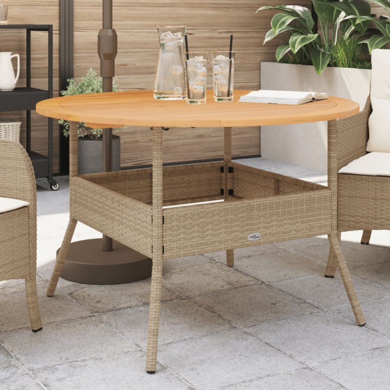 vidaXL Gartentisch mit Holzplatte Beige Ø110x71 cm Poly Rattan vidaXL Gartentisch mit Holzplatte Beige Ø110x71 cm Poly Rattan