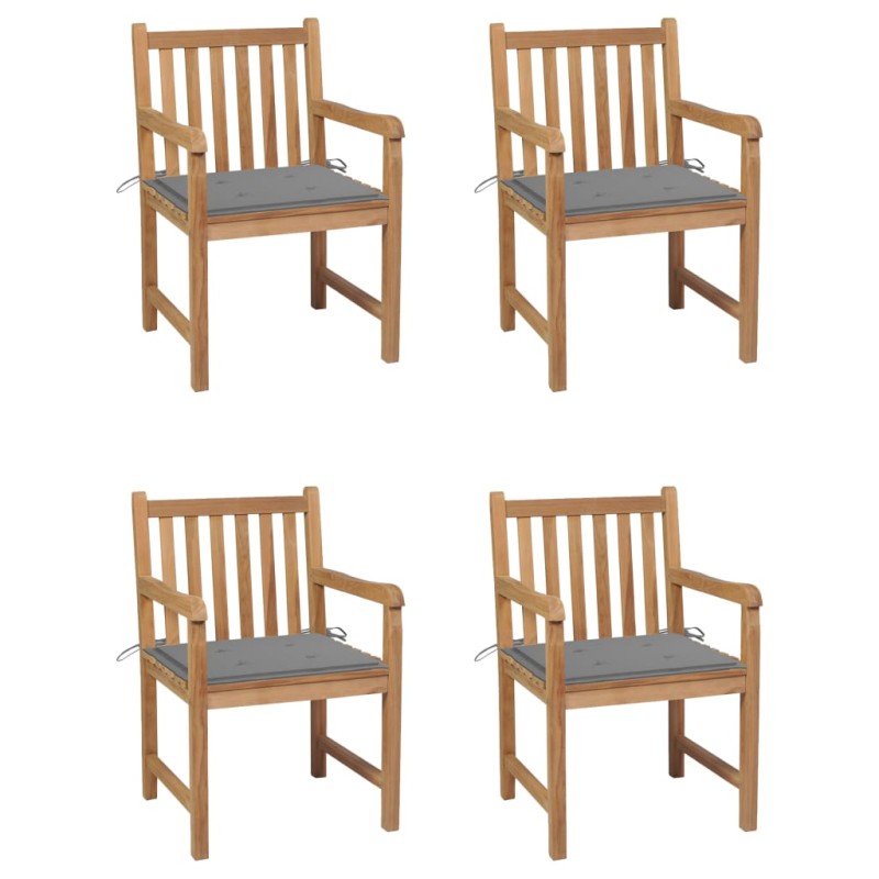 vidaXL Gartenstühle 4 Stk. mit Grauen Kissen Massivholz Teak vidaXL Gartenstühle 4 Stk. mit Grauen Kissen Massivholz Teak