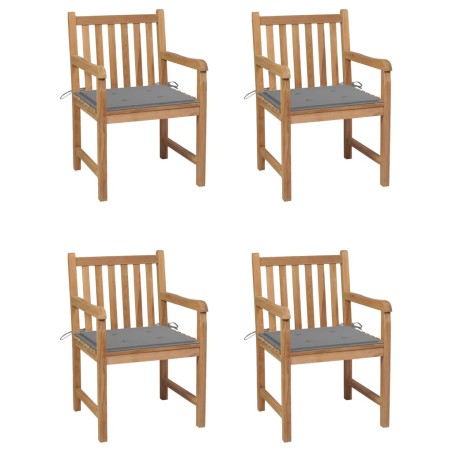 vidaXL Gartenstühle 4 Stk. mit Grauen Kissen Massivholz Teak