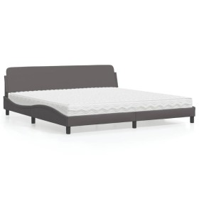 vidaXL Bett mit Matratze Grau 200x200 cm Kunstleder
