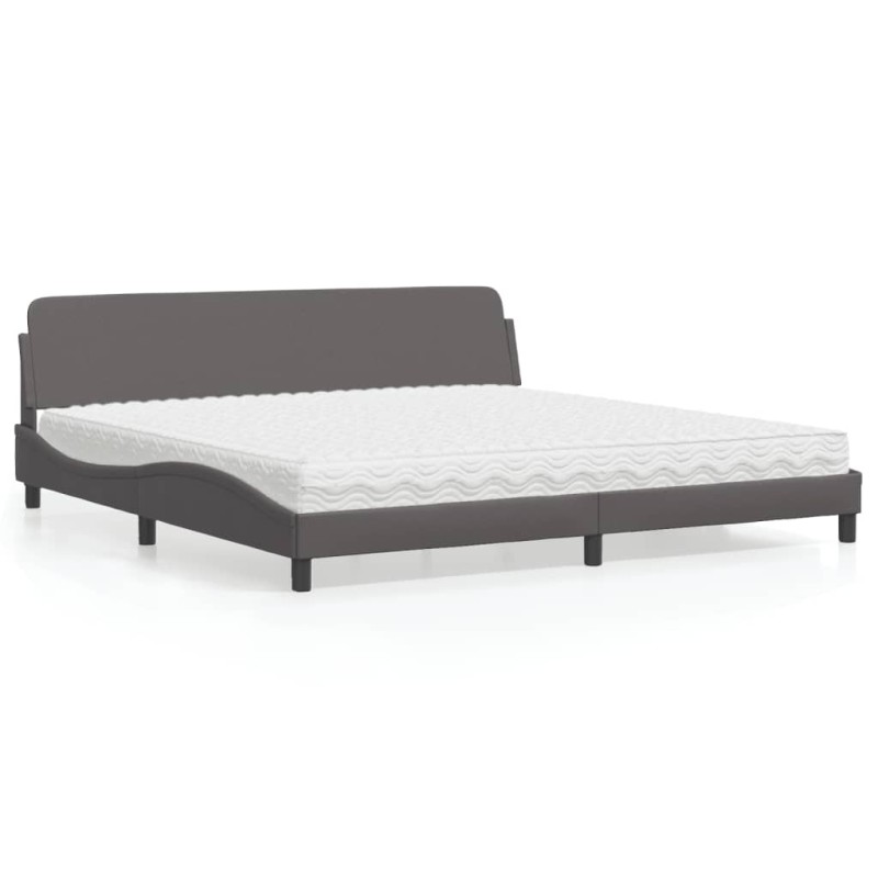 vidaXL Bett mit Matratze Grau 200x200 cm Kunstleder vidaXL Bett mit Matratze Grau 200x200 cm Kunstleder
