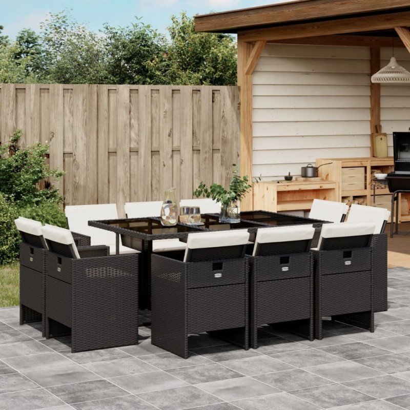 vidaXL 11-tlg. Garten-Essgruppe mit Kissen Schwarz Poly Rattan vidaXL 11-tlg. Garten-Essgruppe mit Kissen Schwarz Poly Rattan