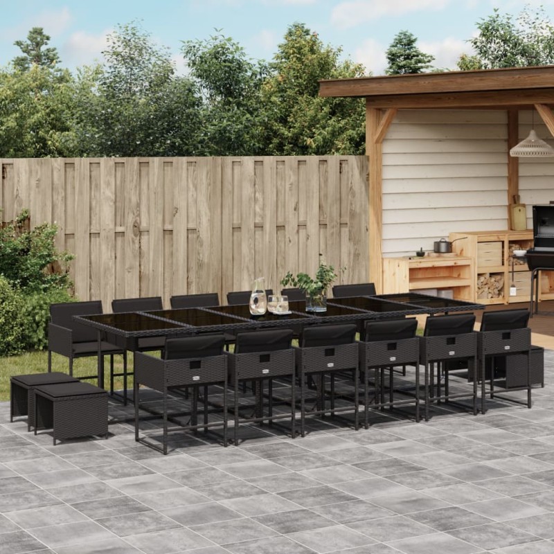 vidaXL 17-tlg. Garten-Essgruppe mit Kissen Schwarz Poly Rattan vidaXL 17-tlg. Garten-Essgruppe mit Kissen Schwarz Poly Rattan