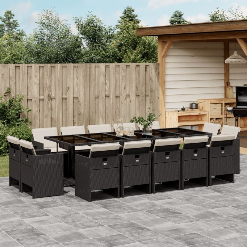 vidaXL 15-tlg. Garten-Essgruppe mit Kissen Schwarz Poly Rattan vidaXL 15-tlg. Garten-Essgruppe mit Kissen Schwarz Poly Rattan