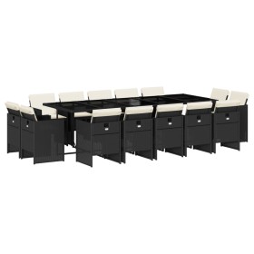 vidaXL 15-tlg. Garten-Essgruppe mit Kissen Schwarz Poly Rattan