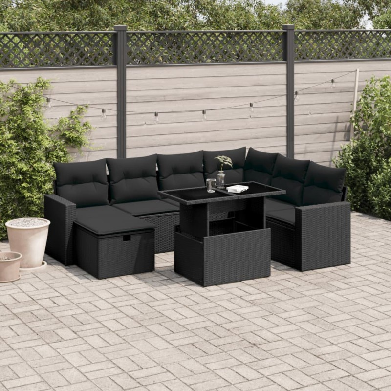 vidaXL 8-tlg. Garten-Sofagarnitur mit Kissen Schwarz Poly Rattan vidaXL 8-tlg. Garten-Sofagarnitur mit Kissen Schwarz Poly Rattan