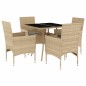 vidaXL 5-tlg. Garten-Essgruppe mit Kissen Beige Poly Rattan und Glas vidaXL 5-tlg. Garten-Essgruppe mit Kissen Beige Poly Rattan und Glas