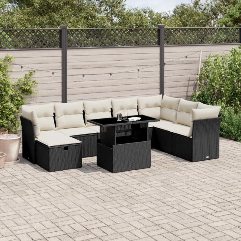 vidaXL 9-tlg. Garten-Sofagarnitur mit Kissen Schwarz Poly Rattan vidaXL 9-tlg. Garten-Sofagarnitur mit Kissen Schwarz Poly Rattan
