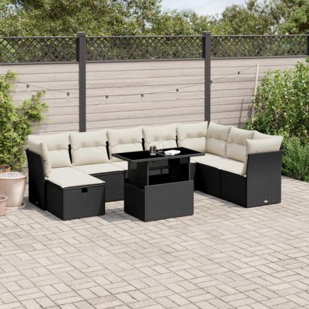 vidaXL 9-tlg. Garten-Sofagarnitur mit Kissen Schwarz Poly Rattan