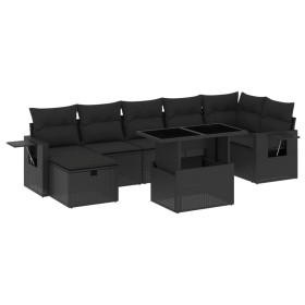 vidaXL 8-tlg. Garten-Sofagarnitur mit Kissen Schwarz Poly Rattan
