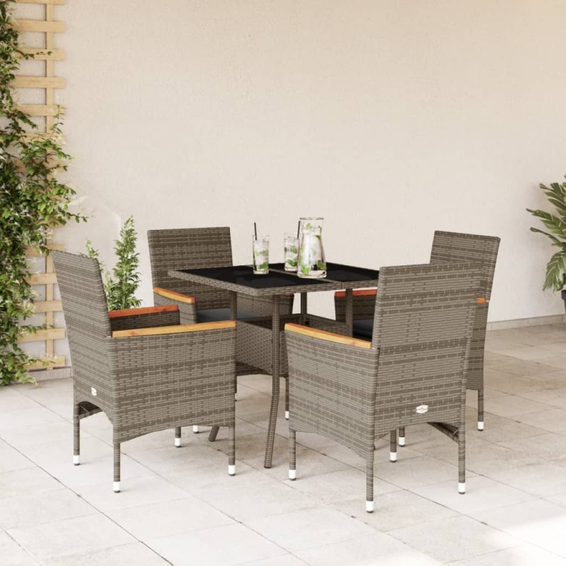 vidaXL 5-tlg. Garten-Essgruppe mit Kissen Grau Poly Rattan und Glas vidaXL 5-tlg. Garten-Essgruppe mit Kissen Grau Poly Rattan und Glas