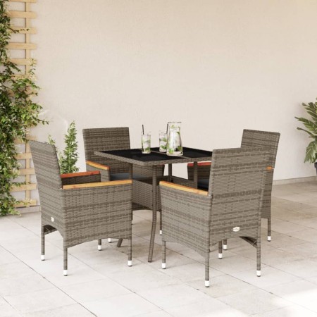 vidaXL 5-tlg. Garten-Essgruppe mit Kissen Grau Poly Rattan und Glas
