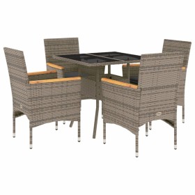 vidaXL 5-tlg. Garten-Essgruppe mit Kissen Grau Poly Rattan und Glas