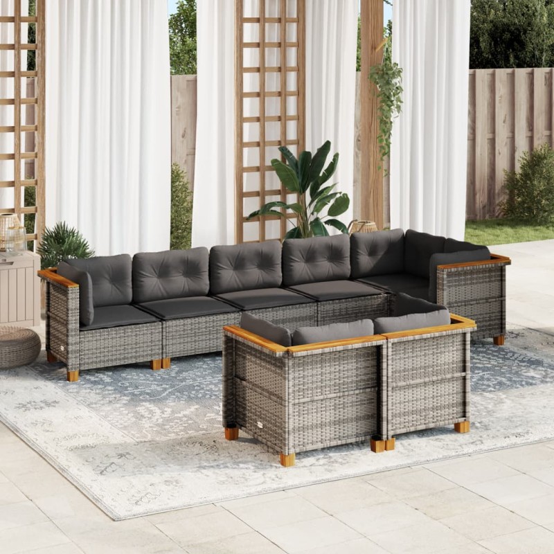 vidaXL 8-tlg. Garten-Sofagarnitur mit Kissen Grau Poly Rattan vidaXL 8-tlg. Garten-Sofagarnitur mit Kissen Grau Poly Rattan