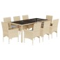 vidaXL 9-tlg. Garten-Essgruppe mit Kissen Beige Poly Rattan Glas vidaXL 9-tlg. Garten-Essgruppe mit Kissen Beige Poly Rattan Glas