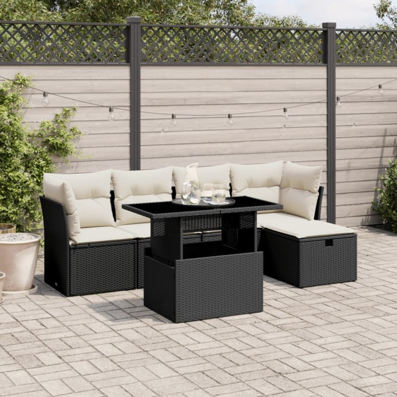 vidaXL 6-tlg. Garten-Sofagarnitur mit Kissen Schwarz Poly Rattan vidaXL 6-tlg. Garten-Sofagarnitur mit Kissen Schwarz Poly Rattan