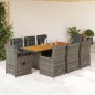 vidaXL 9-tlg. Garten-Essgruppe mit Kissen Grau Poly Rattan vidaXL 9-tlg. Garten-Essgruppe mit Kissen Grau Poly Rattan