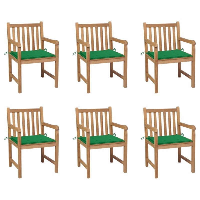 Gartenstühle 6 Stk. mit Grünen Kissen Massivholz Teak Gartenstühle 6 Stk. mit Grünen Kissen Massivholz Teak