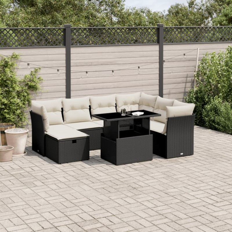 vidaXL 8-tlg. Garten-Sofagarnitur mit Kissen Schwarz Poly Rattan vidaXL 8-tlg. Garten-Sofagarnitur mit Kissen Schwarz Poly Rattan