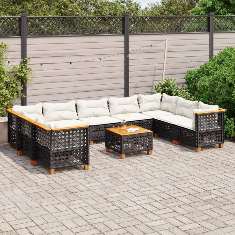 vidaXL 10-tlg. Garten-Sofagarnitur mit Kissen Schwarz Poly Rattan vidaXL 10-tlg. Garten-Sofagarnitur mit Kissen Schwarz Poly Rattan