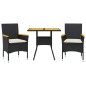 vidaXL 3-tlg. Garten-Essgruppe mit Kissen Schwarz Poly Rattan Akazie vidaXL 3-tlg. Garten-Essgruppe mit Kissen Schwarz Poly Rattan Akazie