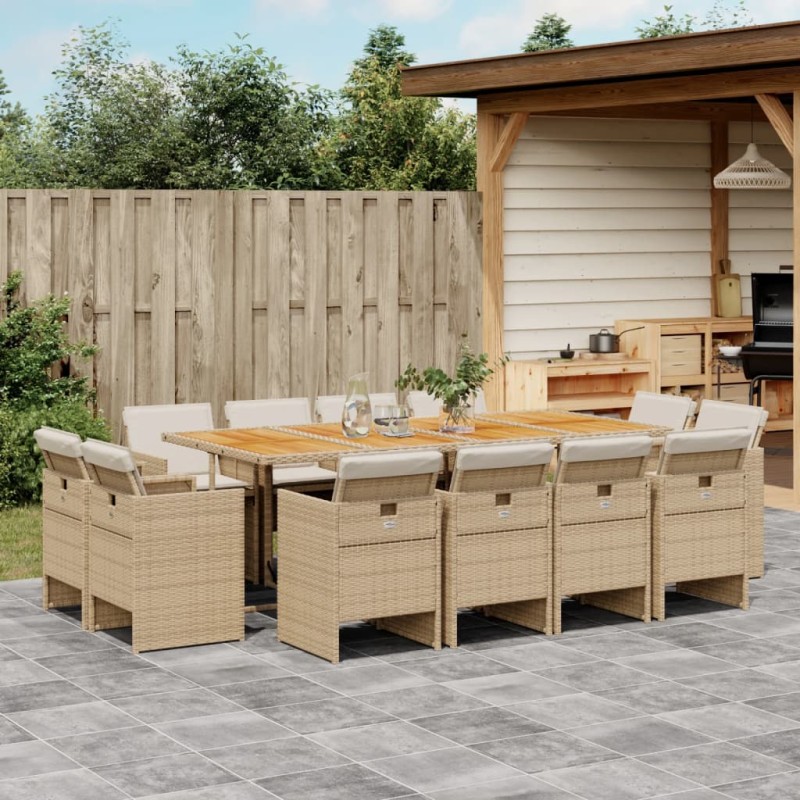 vidaXL 13-tlg. Garten-Essgruppe mit Kissen Beige Poly Rattan vidaXL 13-tlg. Garten-Essgruppe mit Kissen Beige Poly Rattan