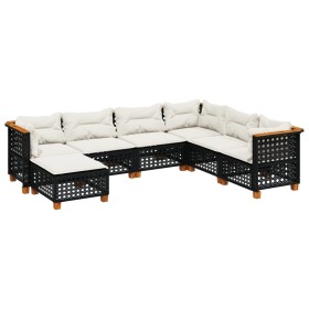 vidaXL 7-tlg. Garten-Sofagarnitur mit Kissen Schwarz Poly Rattan