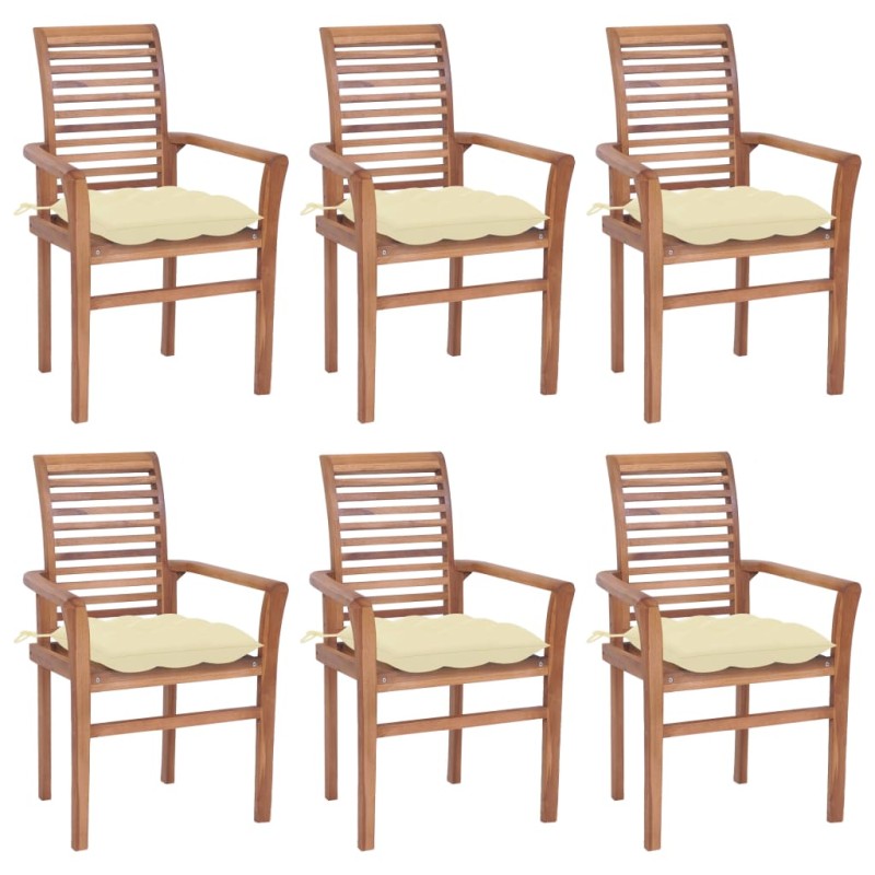 Essstühle 6 Stk. mit Cremeweißen Kissen Massivholz Teak Essstühle 6 Stk. mit Cremeweißen Kissen Massivholz Teak