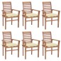 Essstühle 6 Stk. mit Cremeweißen Kissen Massivholz Teak Essstühle 6 Stk. mit Cremeweißen Kissen Massivholz Teak