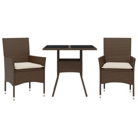 vidaXL 3-tlg. Garten-Essgruppe mit Kissen Braun Poly Rattan Glas