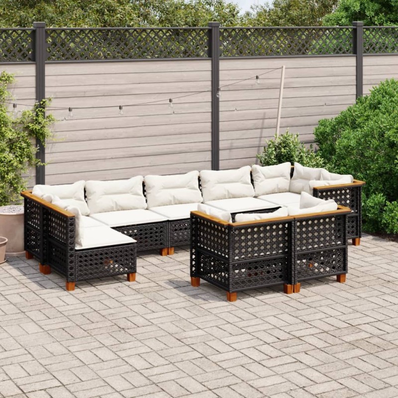 vidaXL 9-tlg. Garten-Sofagarnitur mit Kissen Schwarz Poly Rattan vidaXL 9-tlg. Garten-Sofagarnitur mit Kissen Schwarz Poly Rattan