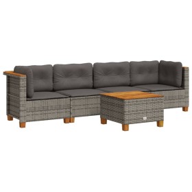 vidaXL 5-tlg. Garten-Sofagarnitur mit Kissen Grau Poly Rattan