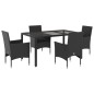 vidaXL 5-tlg. Garten-Essgruppe mit Kissen Schwarz Poly Rattan und Glas vidaXL 5-tlg. Garten-Essgruppe mit Kissen Schwarz Poly Rattan und Glas