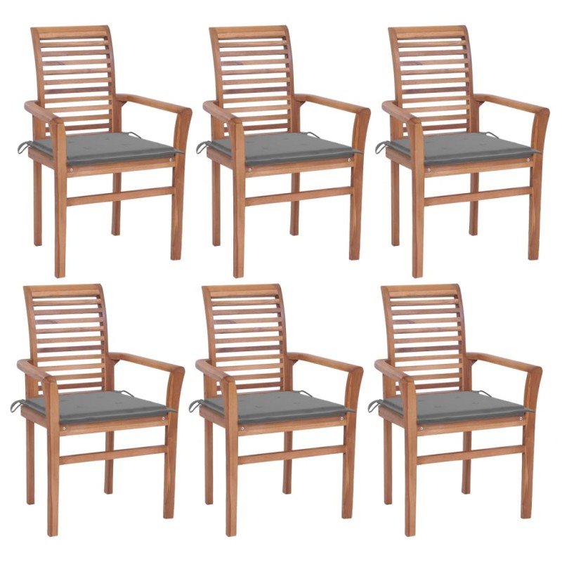 vidaXL Essstühle 6 Stk. mit Grauen Kissen Massivholz Teak vidaXL Essstühle 6 Stk. mit Grauen Kissen Massivholz Teak