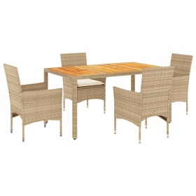 vidaXL 5-tlg. Garten-Essgruppe mit Kissen Beige Poly Rattan Akazie