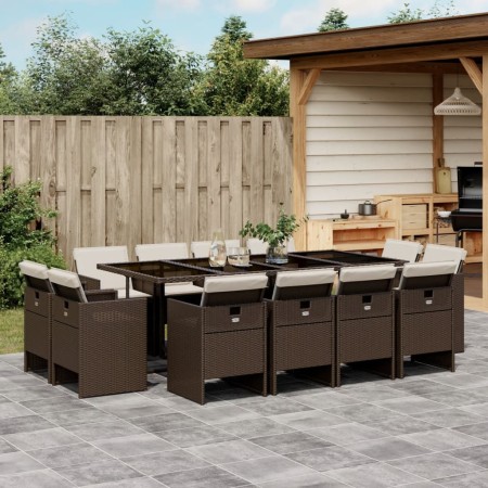 vidaXL 13-tlg. Garten-Essgruppe mit Kissen Braun Poly Rattan