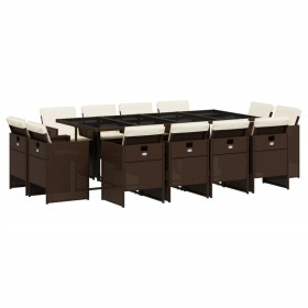 vidaXL 13-tlg. Garten-Essgruppe mit Kissen Braun Poly Rattan