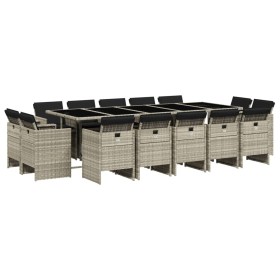 vidaXL 15-tlg. Garten-Essgruppe mit Kissen Hellgrau Poly Rattan