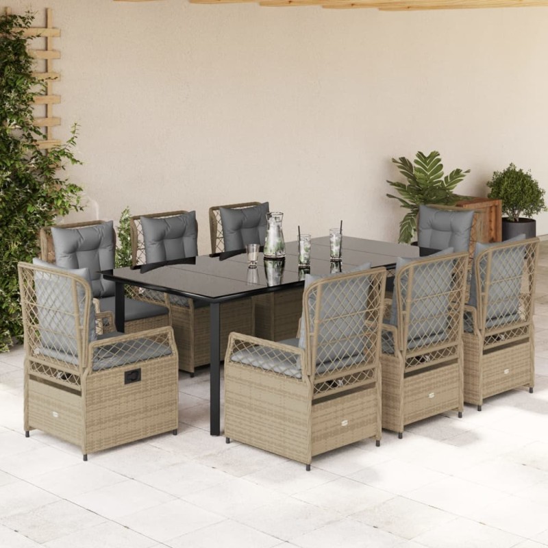vidaXL 9-tlg. Garten-Essgruppe mit Kissen Beige Poly Rattan vidaXL 9-tlg. Garten-Essgruppe mit Kissen Beige Poly Rattan