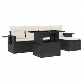 vidaXL 6-tlg. Garten-Sofagarnitur mit Kissen Schwarz Poly Rattan