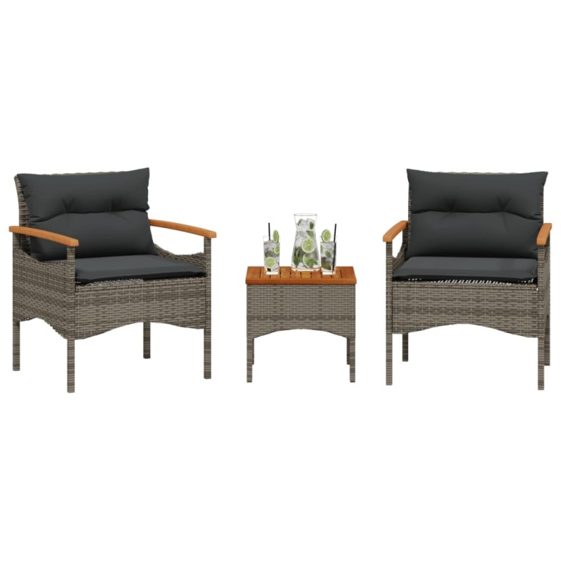 vidaXL 3-tlg. Garten-Sofagarnitur mit Kissen Grau Poly Rattan vidaXL 3-tlg. Garten-Sofagarnitur mit Kissen Grau Poly Rattan