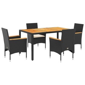 vidaXL 5-tlg. Garten-Essgruppe mit Kissen Schwarz Poly Rattan Akazie