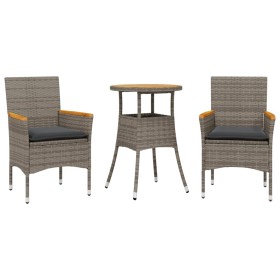 vidaXL 3-tlg. Garten-Essgruppe mit Kissen Grau Poly Rattan Akazie