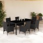 vidaXL 7-tlg. Garten-Essgruppe mit Kissen Schwarz Poly Rattan Glas vidaXL 7-tlg. Garten-Essgruppe mit Kissen Schwarz Poly Rattan Glas