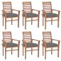 Essstühle 6 Stk. mit Grauen Kissen Massivholz Teak Essstühle 6 Stk. mit Grauen Kissen Massivholz Teak