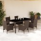 vidaXL 7-tlg. Garten-Essgruppe mit Kissen Braun Poly Rattan und Glas vidaXL 7-tlg. Garten-Essgruppe mit Kissen Braun Poly Rattan und Glas
