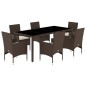 vidaXL 7-tlg. Garten-Essgruppe mit Kissen Braun Poly Rattan und Glas vidaXL 7-tlg. Garten-Essgruppe mit Kissen Braun Poly Rattan und Glas