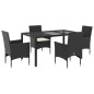 vidaXL 5-tlg. Garten-Essgruppe mit Kissen Schwarz Poly Rattan und Glas vidaXL 5-tlg. Garten-Essgruppe mit Kissen Schwarz Poly Rattan und Glas