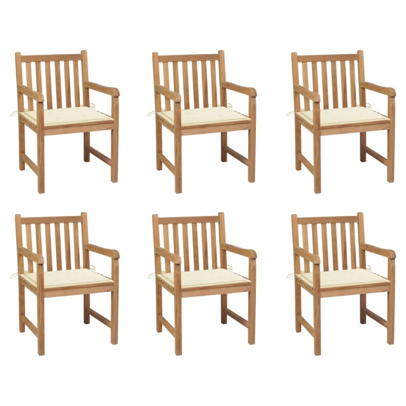 Gartenstühle 6 Stk. mit Creme Kissen Massivholz Teak Gartenstühle 6 Stk. mit Creme Kissen Massivholz Teak